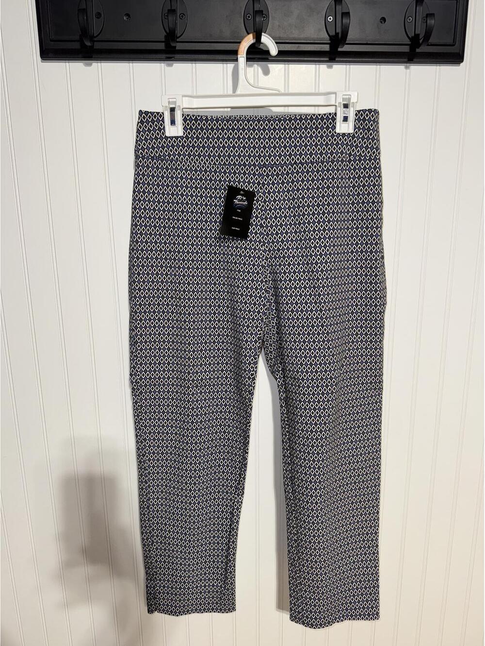 Zac & Rachel Women's 12 Blue Geometric Diamond Stretch Pants